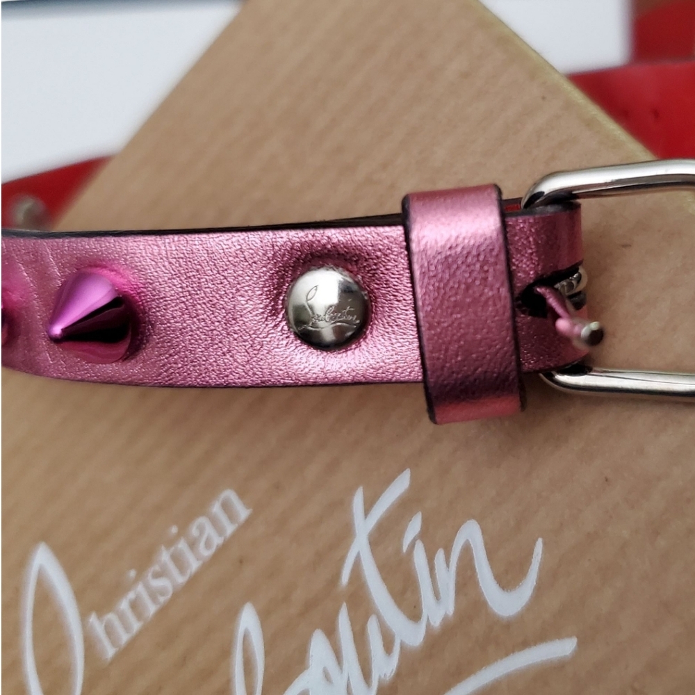 Christian Louboutin Loubilink Hot Pink Glitter Spiked Calf Leather Bracelet 8" - Picture 7 of 11